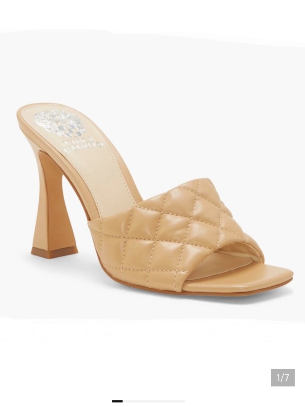 Vince Camuto Diamond Quilted Tan Leather Slide Mules Size 8 1/2